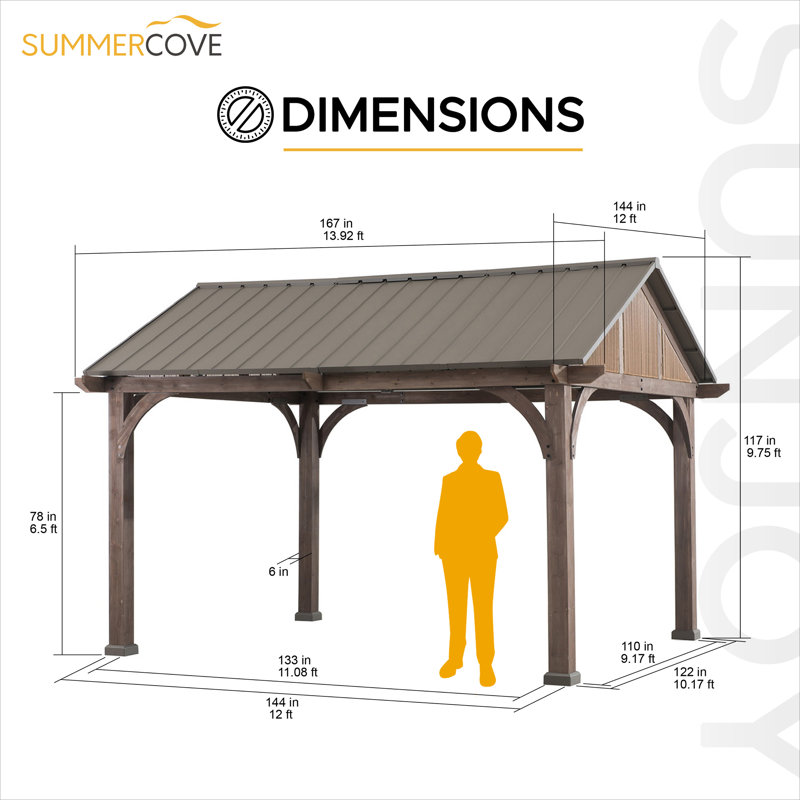 Sunjoy 12 x 14 ft. Wood Gazebo Premium Brown Cedar Wood